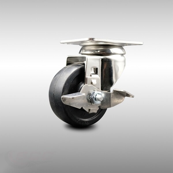 3 Inch 316SS Soft Rubber Wheel Swivel Top Plate Caster with Brake
